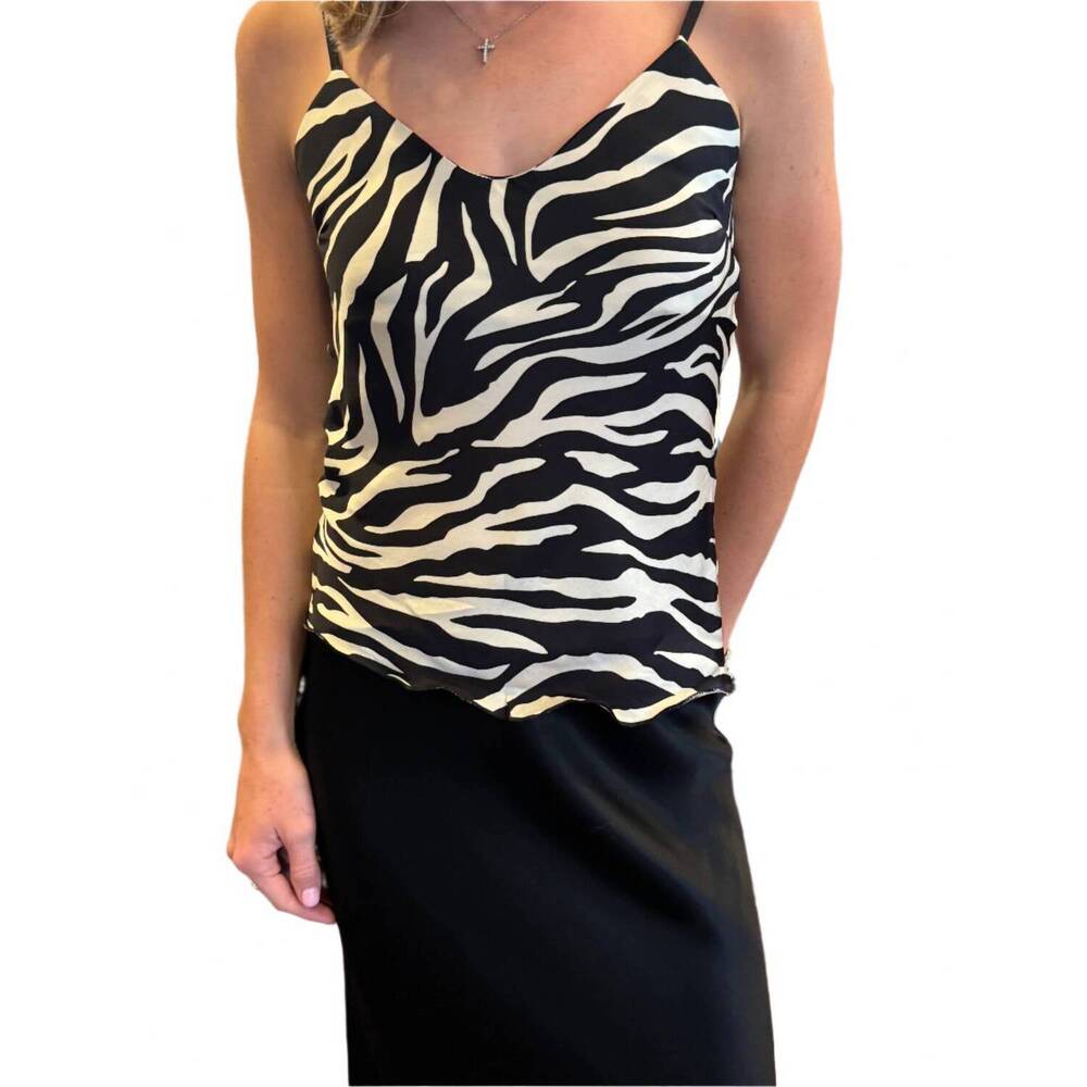 NEW THE BLUE COLLECTION women's zebra print camisole top in black